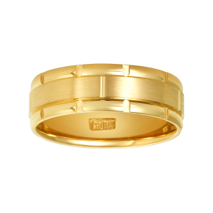 14k yellow gold 7mm railroad men's wedding band front view