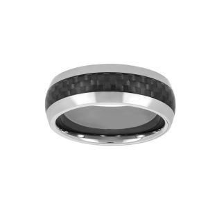 tungsten and black carbon fiber men's wedding band front view