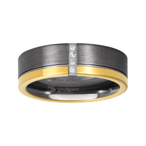 tungsten grey and yellow diamond men's wedding band front view