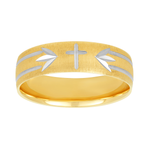 14k two tone gold cross design ladies wedding band front view