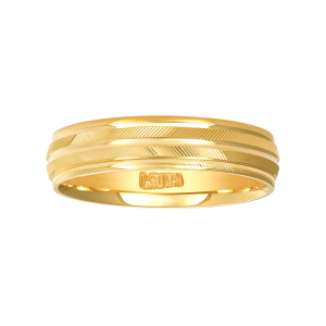 14k yellow gold linear design women's wedding band front view