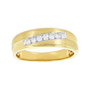 Men's 14k Yellow Gold Slanted Diamond Channel Wedding Ring front view