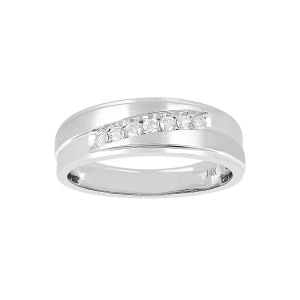 Men's 14k White Gold Slanted Diamond Channel Wedding Ring front view