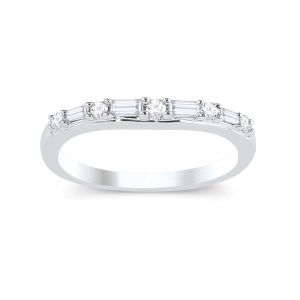 14k White Gold Baguette and Round Cut Contour Wedding Band