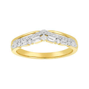 14k yellow gold v shaped contour diamond band front view