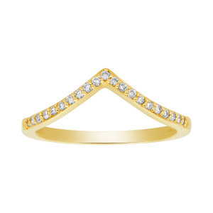 14k yellow gold v shape diamond band front view