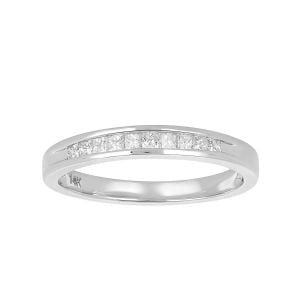 14k White Gold Princess Cut Channel Setting Wedding Band front view