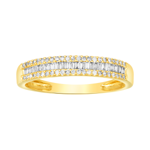 14K Yellow Gold Baguette and Round Diamond Wedding Band
