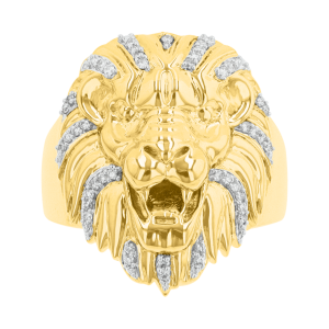 14k two tone gold diamond lion ring front view