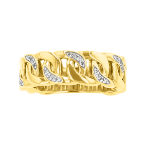 14k two tone gold cuban link diamond band front view