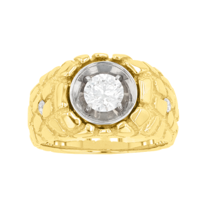 14k yellow gold round lab grown diamond nugget ring front view