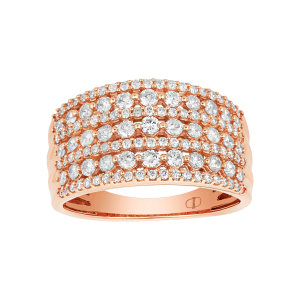 14k rose gold 1ctw 7 row wide diamond band front view