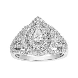 14K White Gold Pear Shaped Double Halo Diamond Ring