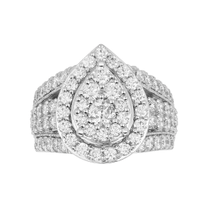 14k white gold pear cluster diamond ring front view