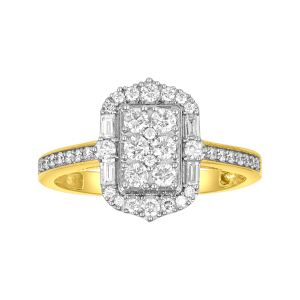 14K Two Tone Gold Emerald Shaped Diamond Ring