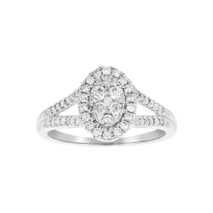 14k white gold oval cluster diamond ring front view