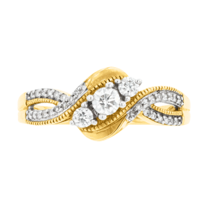 14k yellow gold twist bypass diamond ring front view