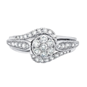 14k White Gold Floral Cluster Swirl Engagement Ring