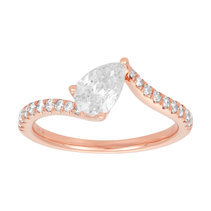14k rose gold pear bypass diamond ring front view