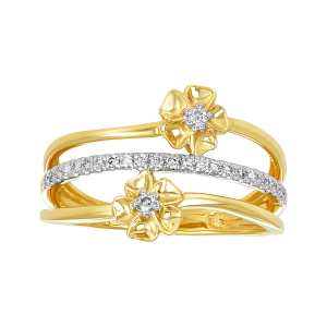 14k two tone multi row flower diamond band front view