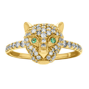 18K Yellow Gold Panther Diamond Women's Ring