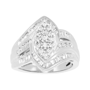 14K White Gold 1 Ctw Marquise Cluster Ring