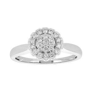 14k White Gold Cluster Flower Solitaire front view