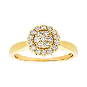 14k Yellow Gold Cluster Flower Solitaire front view