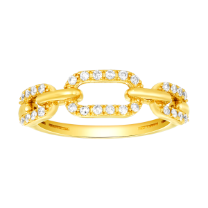 14k yellow gold chain link diamond band front view