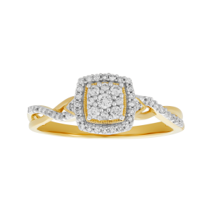 14k white gold cushion head twist design diamond ring front view
