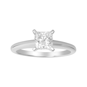 14k white gold princess cut lab grown diamond solitaire ring front view