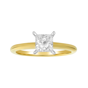 14k yellow gold princess cut lab grown diamond solitaire ring front view