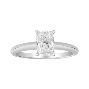 14k white gold radiant cut lab grown diamond solitaire ring front view
