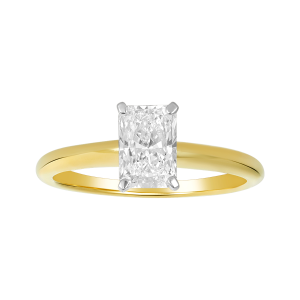 14k yellow gold radiant cut lab grown diamond solitaire ring front view