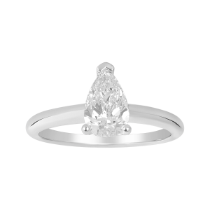 14k white gold pear shaped lab grown diamond solitaire ring front view