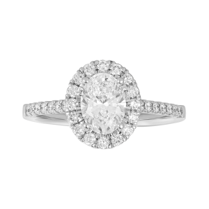 14k White Gold Oval Lab Grown Diamond Halo Fancy Ring