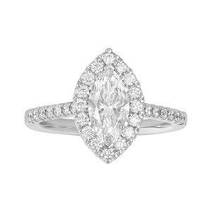 14k white gold marquise lab grown diamond halo fancy ring front view