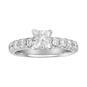 14k White Gold Princess Cut Lab Grown Diamond Pave Shank Solitaire Ring 