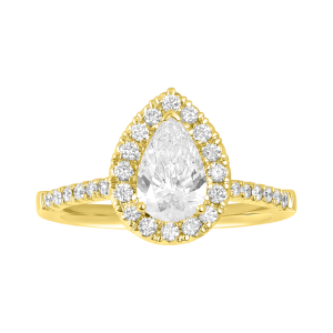14K Yellow Gold Pear Lab Grown Fancy Halo Solitaire Ring