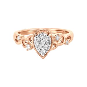 14k rose gold pear shaped cluster engagement ring front view