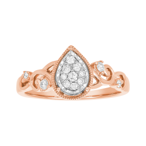 14k rose gold pear shaped cluster engagement ring front view