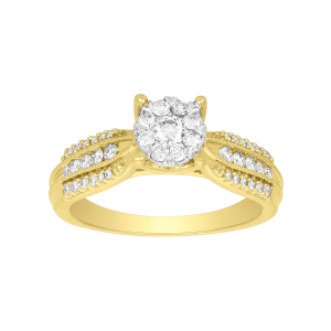 14k yellow gold round cluster diamond ring front view
