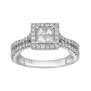 14k white gold 1 carat square quad diamond ring front view
