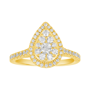 14K Yellow Gold Pear Shaped Cluster Diamond Ring