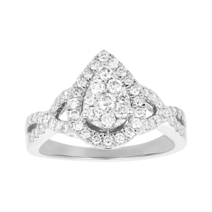 14k white gold pear shaped diamond ring front view