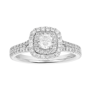 18K White Gold Double Cushion Halo Diamond Ring