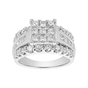 14k white gold princess shaped wide band engagement front view