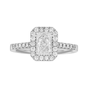 14K White Gold Radiant Lab Grown Fancy Halo Solitaire Ring