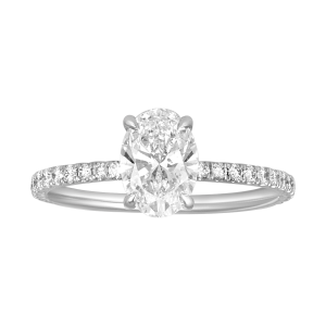 14k white gold oval hidden halo lab grown diamond ring front view