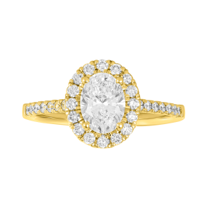 14K Yellow Gold Oval Lab Grown Diamond Halo Fancy Ring